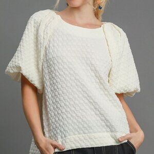 Umgee Full Size Boxy Cut Jacquard Round Neck Top with Side Slit- NEW WITH TAGS!